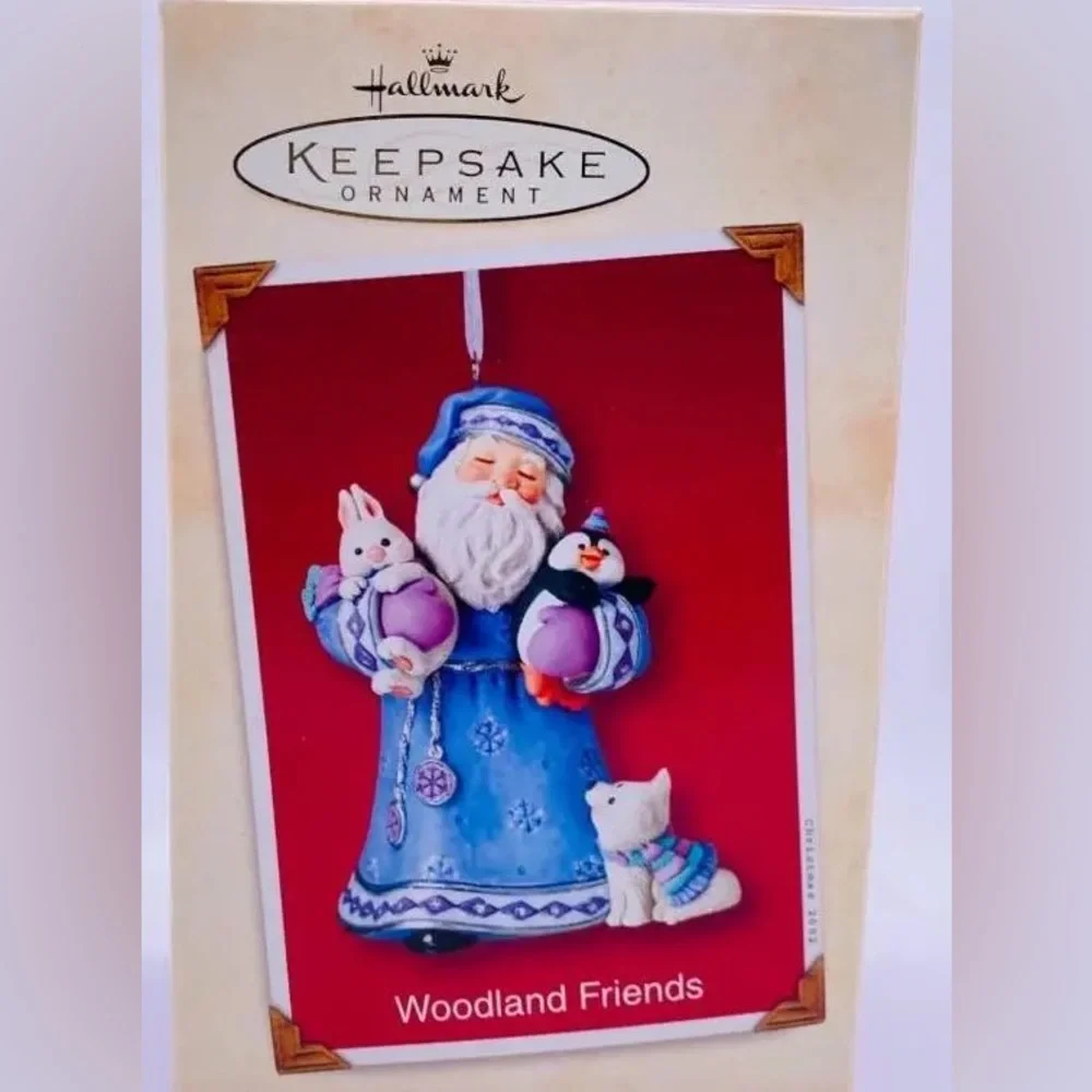 Vintage Woodland Friends Hallmark Keepsake Ornament 2002 Santa Bunny Penguin Dog
